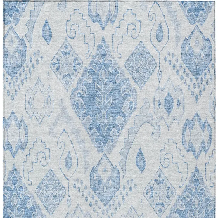 5' X 8' Denim Blue And Sky Blue Moroccan Washable Indoor Outdoor Area Rug