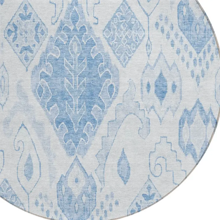 8' Denim Blue And Sky Blue Round Moroccan Washable Indoor Outdoor Area Rug