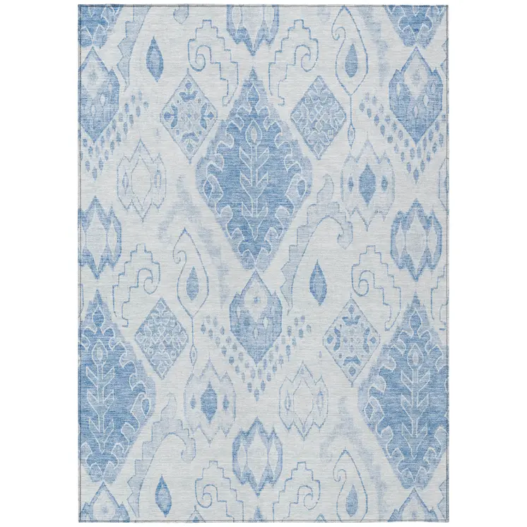 9' X 12' Denim Blue And Sky Blue Moroccan Washable Indoor Outdoor Area Rug