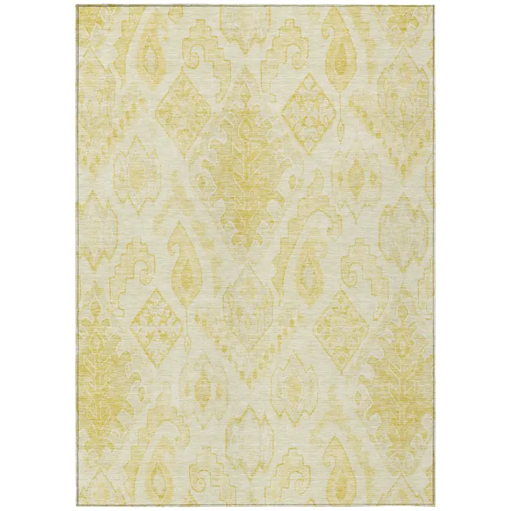 3' X 5' Gold Ivory And Beige Moroccan Washable Indoor Outdoor Area Rug