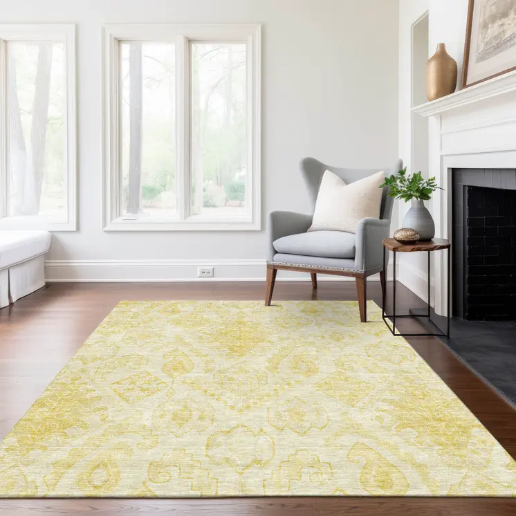 3' X 5' Gold Ivory And Beige Moroccan Washable Indoor Outdoor Area Rug