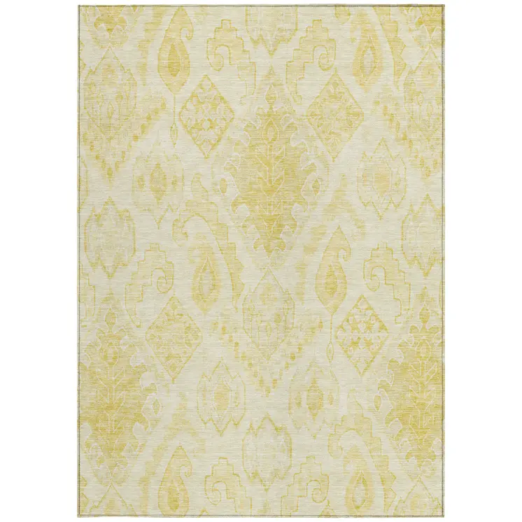 5' X 8' Gold Ivory And Beige Moroccan Washable Indoor Outdoor Area Rug