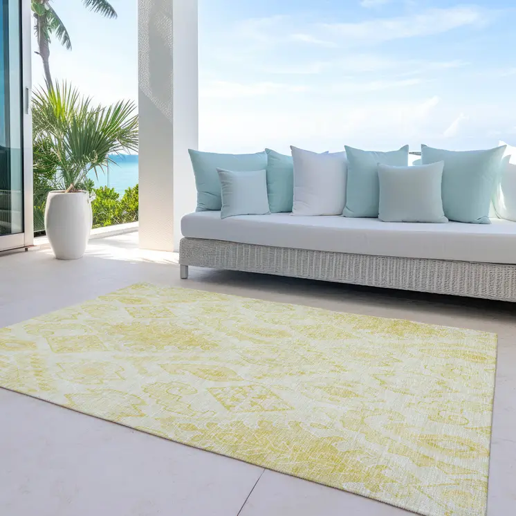 5' X 8' Gold Ivory And Beige Moroccan Washable Indoor Outdoor Area Rug