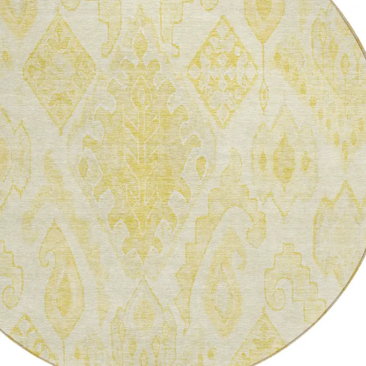 8' Gold Ivory And Beige Round Moroccan Washable Indoor Outdoor Area Rug