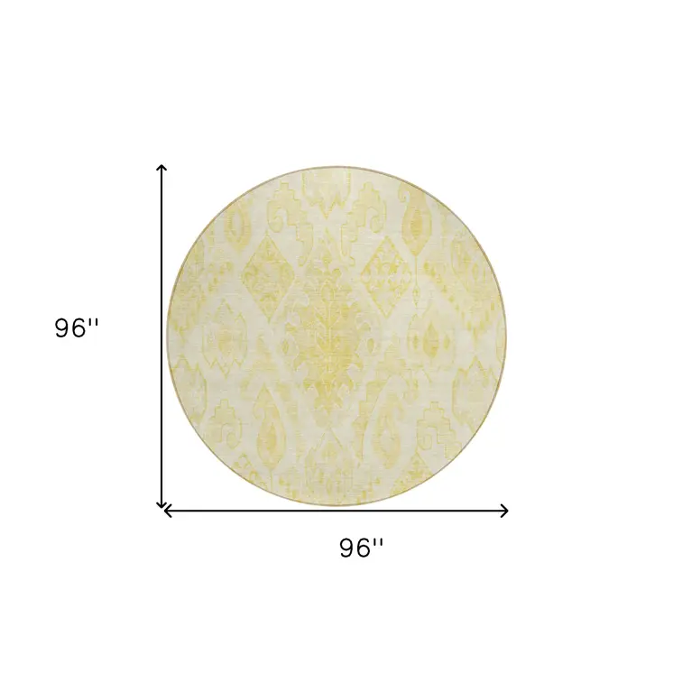 8' Gold Ivory And Beige Round Moroccan Washable Indoor Outdoor Area Rug