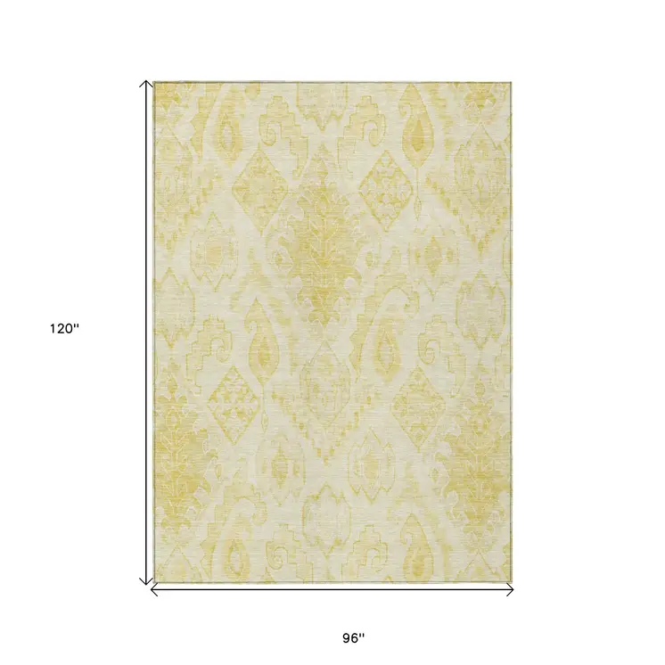 8' X 10' Gold Ivory And Beige Moroccan Washable Indoor Outdoor Area Rug