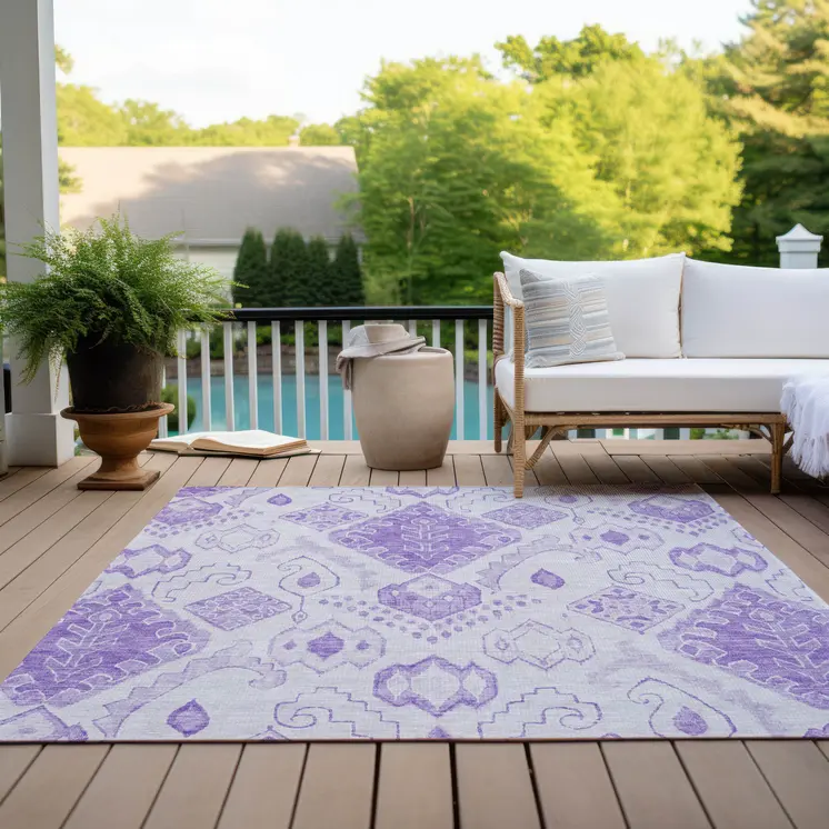 3' X 5' Purple Lavender And Ivory Moroccan Washable Indoor Outdoor Area Rug