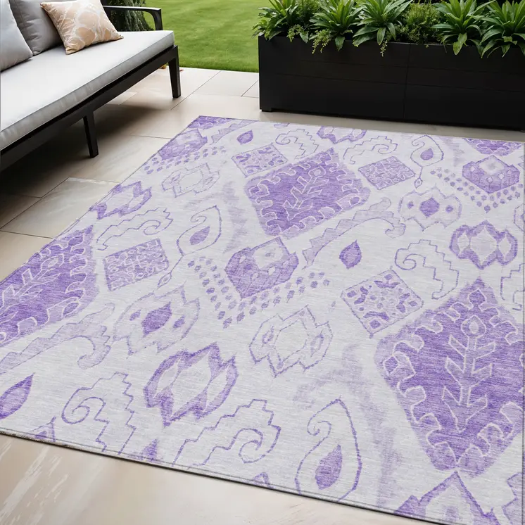 5' X 8' Purple Lavender And Ivory Moroccan Washable Indoor Outdoor Area Rug