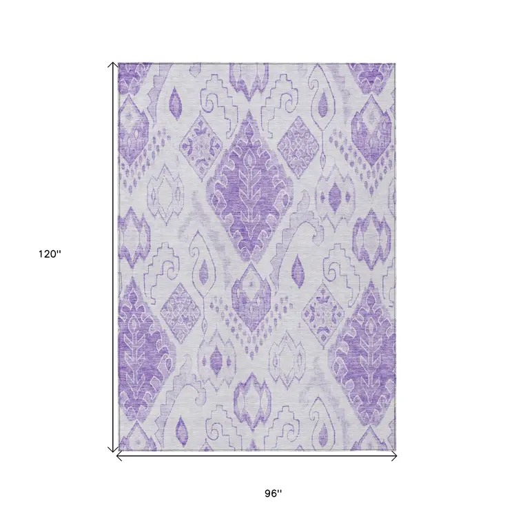 8' X 10' Purple Lavender And Ivory Moroccan Washable Indoor Outdoor Area Rug