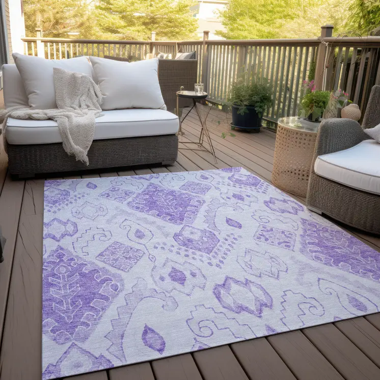8' X 10' Purple Lavender And Ivory Moroccan Washable Indoor Outdoor Area Rug