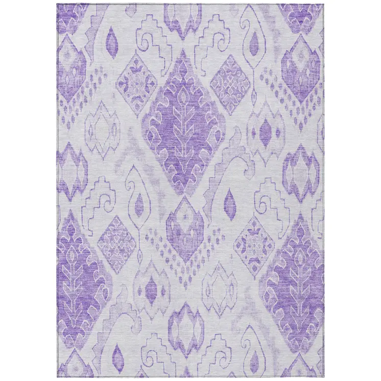 8' X 10' Purple Lavender And Ivory Moroccan Washable Indoor Outdoor Area Rug