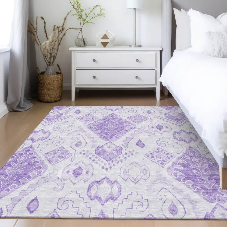 8' X 10' Purple Lavender And Ivory Moroccan Washable Indoor Outdoor Area Rug
