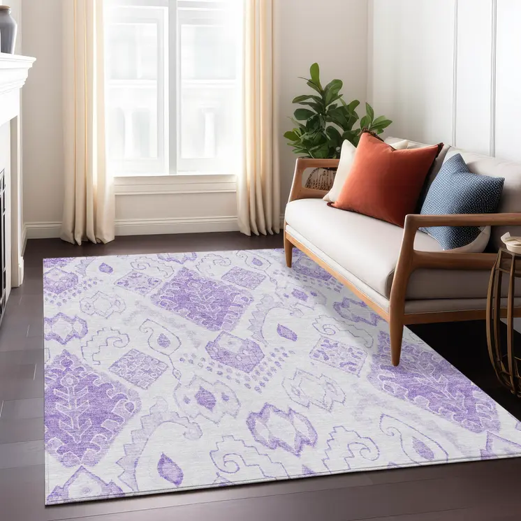 8' X 10' Purple Lavender And Ivory Moroccan Washable Indoor Outdoor Area Rug