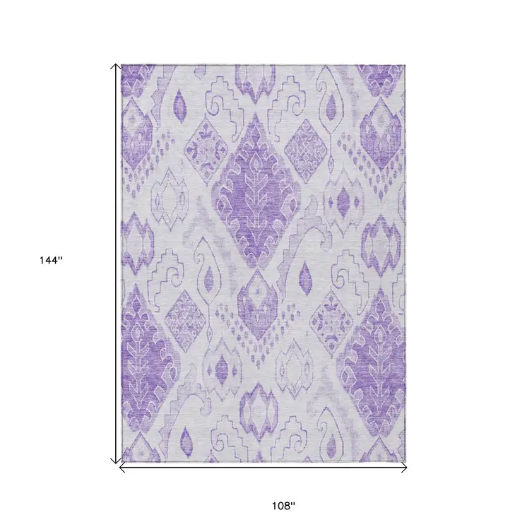 9' X 12' Purple Lavender And Ivory Moroccan Washable Indoor Outdoor Area Rug