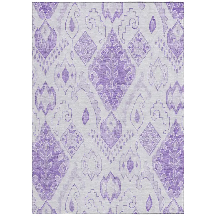 9' X 12' Purple Lavender And Ivory Moroccan Washable Indoor Outdoor Area Rug