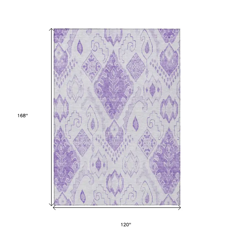 10' X 14' Purple Lavender And Ivory Moroccan Washable Indoor Outdoor Area Rug