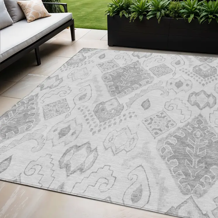 5' X 8' Silver Gray And Charcoal Moroccan Washable Indoor Outdoor Area Rug