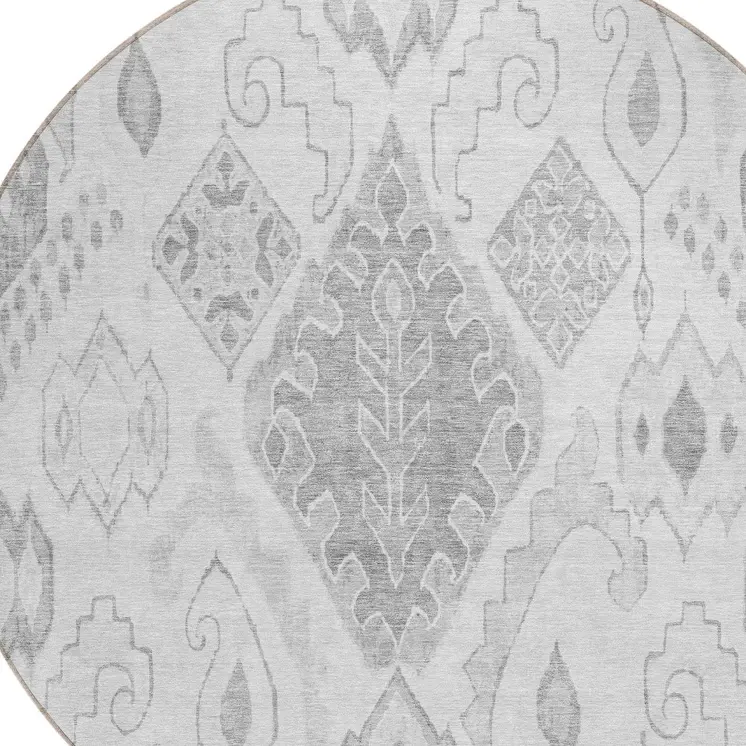 8' Silver Gray And Charcoal Round Moroccan Washable Indoor Outdoor Area Rug