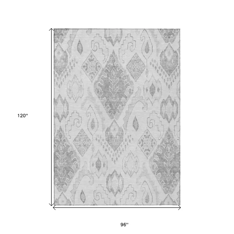 8' X 10' Silver Gray And Charcoal Moroccan Washable Indoor Outdoor Area Rug