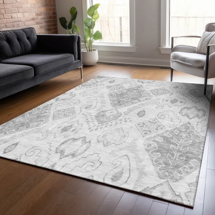 8' X 10' Silver Gray And Charcoal Moroccan Washable Indoor Outdoor Area Rug