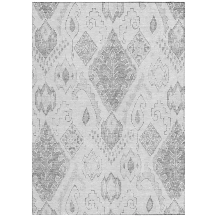 10' X 14' Silver Gray And Charcoal Moroccan Washable Indoor Outdoor Area Rug