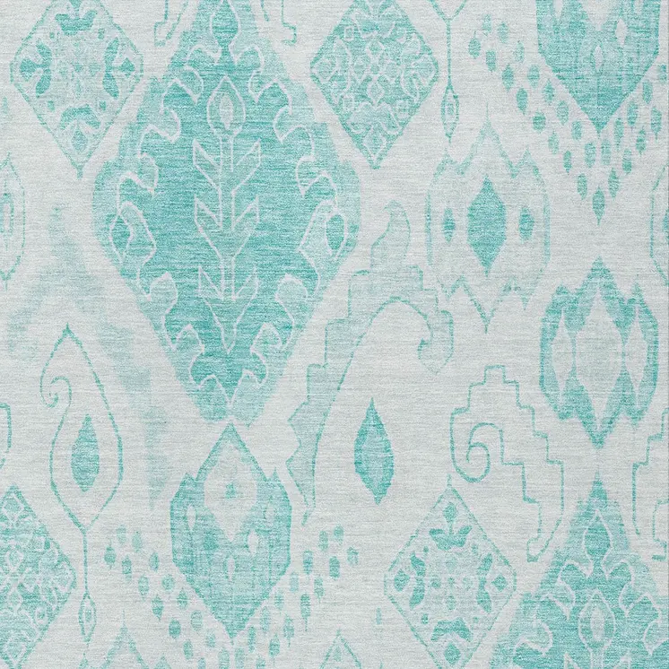 3' X 5' Teal Blue Aqua And Ivory Moroccan Washable Indoor Outdoor Area Rug