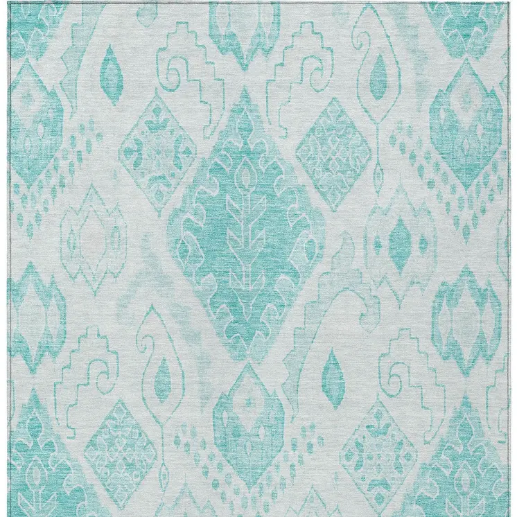 3' X 5' Teal Blue Aqua And Ivory Moroccan Washable Indoor Outdoor Area Rug