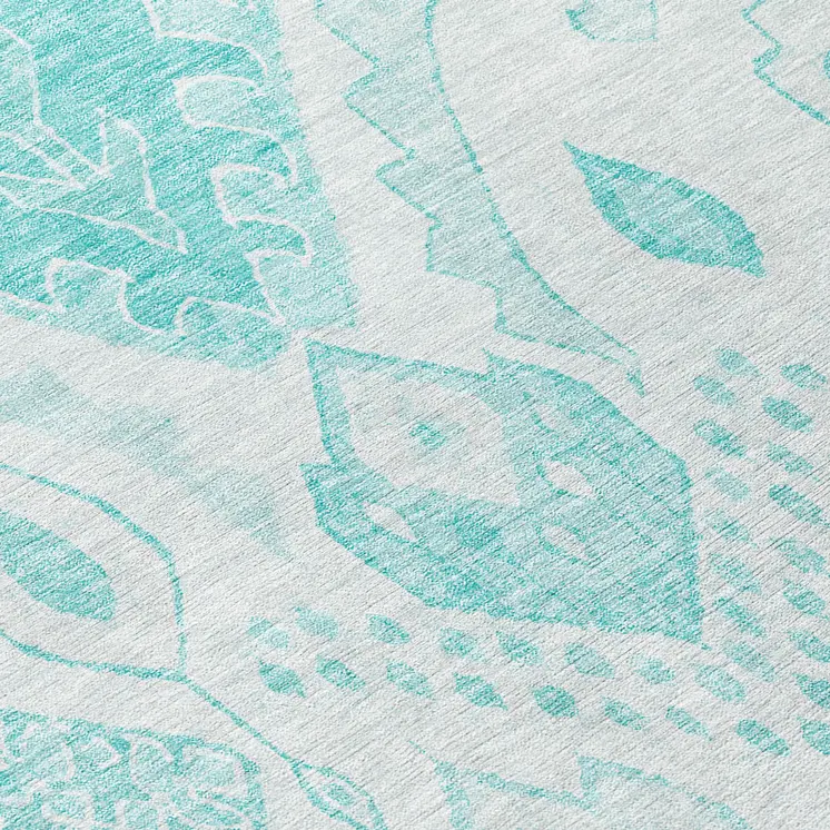 8' Teal Blue Aqua And Ivory Round Moroccan Washable Indoor Outdoor Area Rug