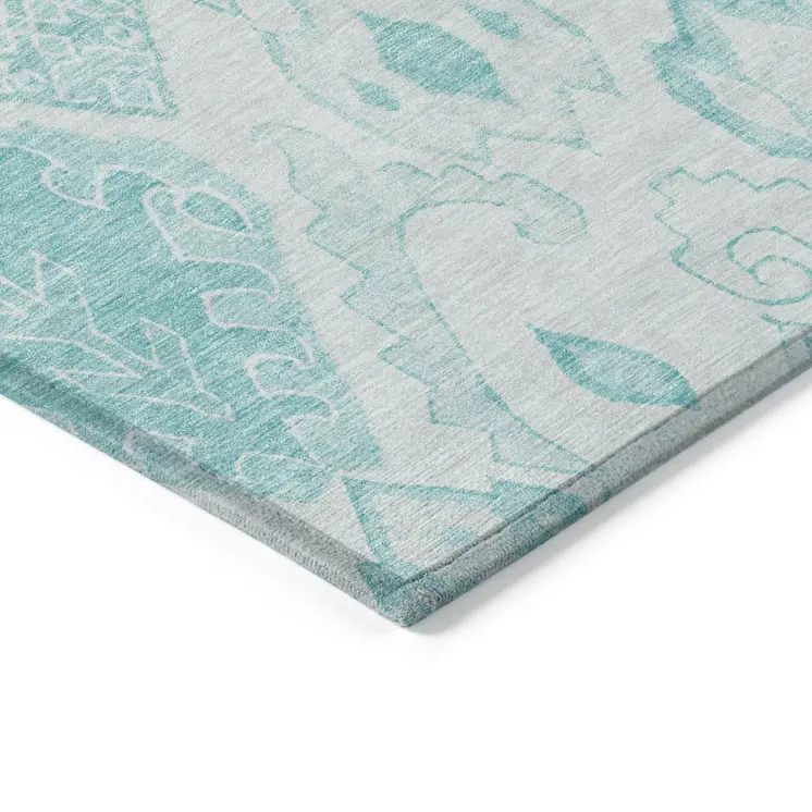 9' X 12' Teal Blue Aqua And Ivory Moroccan Washable Indoor Outdoor Area Rug