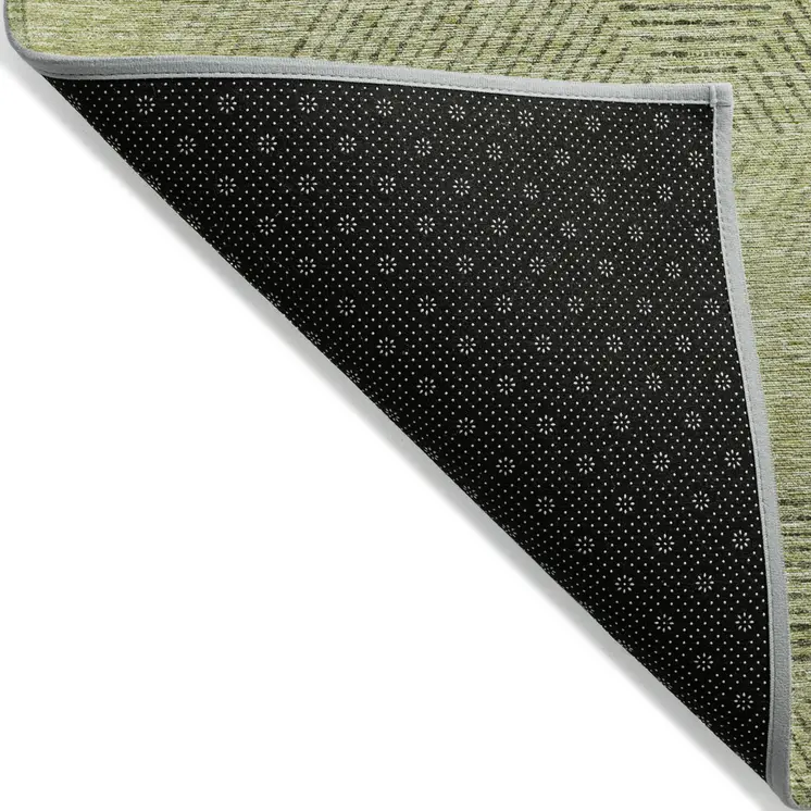3' X 5' Artichoke Green And Fern Green Geometric Washable Indoor Outdoor Area Rug