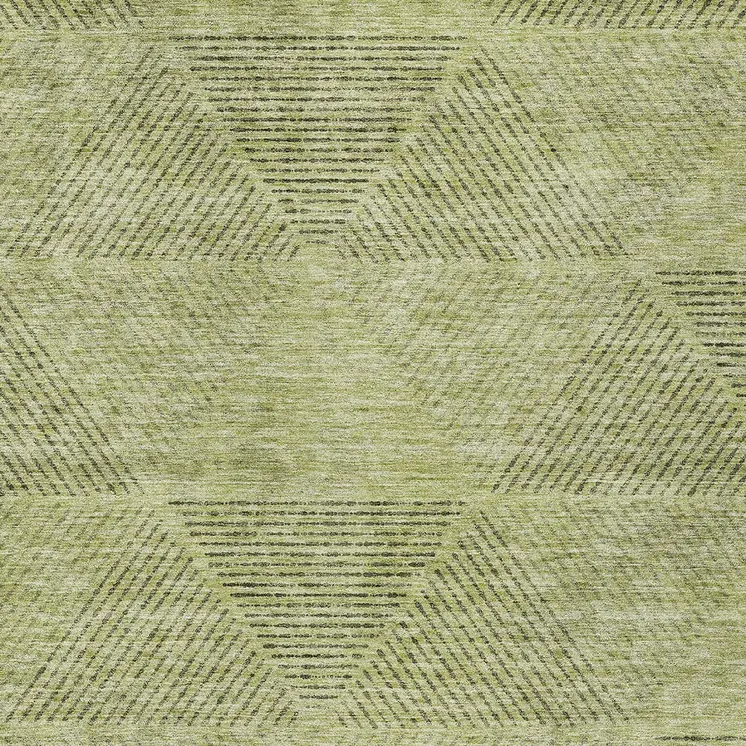 3' X 5' Artichoke Green And Fern Green Geometric Washable Indoor Outdoor Area Rug