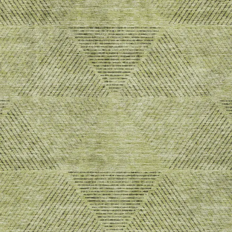 5' X 8' Artichoke Green And Fern Green Geometric Washable Indoor Outdoor Area Rug