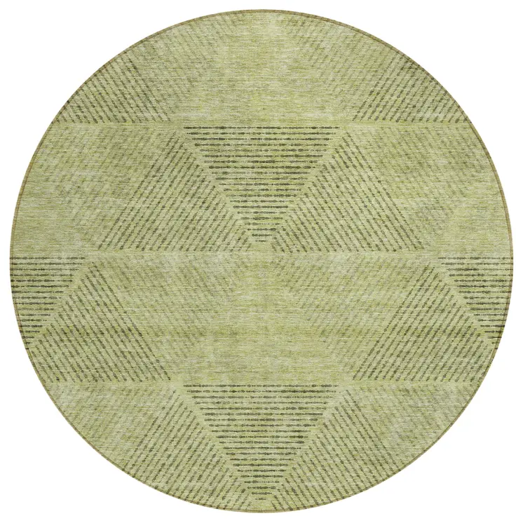 8' Artichoke Green And Fern Green Round Geometric Washable Indoor Outdoor Area Rug