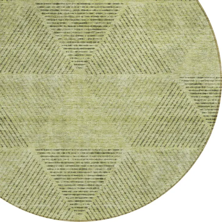 8' Artichoke Green And Fern Green Round Geometric Washable Indoor Outdoor Area Rug