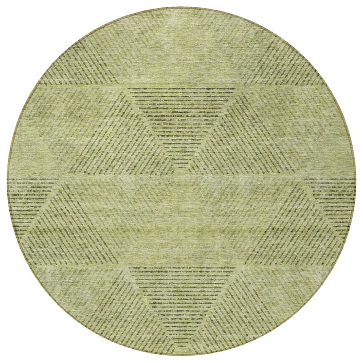 8' Artichoke Green And Fern Green Round Geometric Washable Indoor Outdoor Area Rug