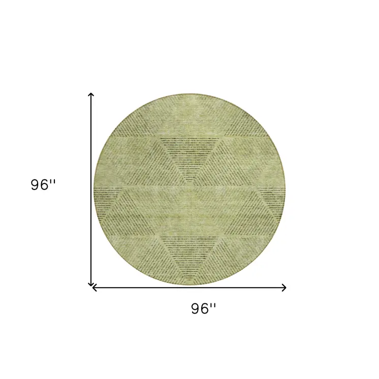 8' Artichoke Green And Fern Green Round Geometric Washable Indoor Outdoor Area Rug