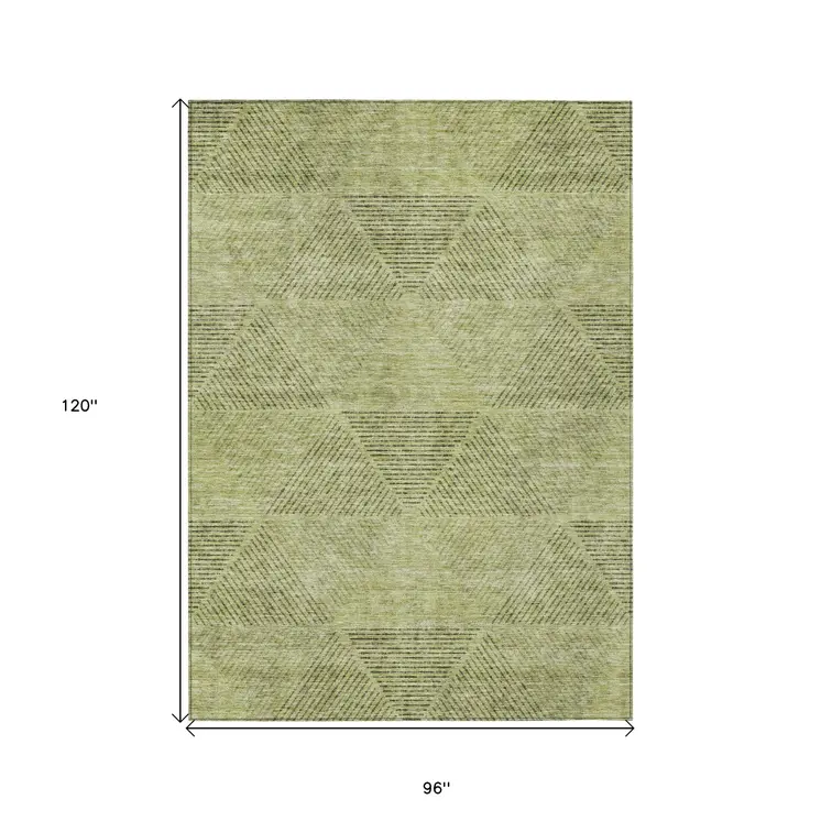 8' X 10' Artichoke Green And Fern Green Geometric Washable Indoor Outdoor Area Rug