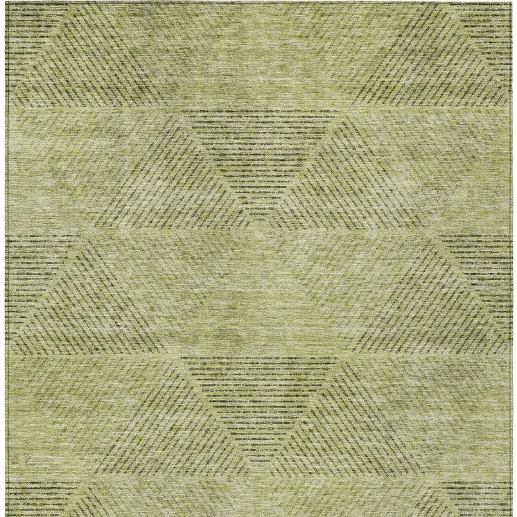 9' X 12' Artichoke Green And Fern Green Geometric Washable Indoor Outdoor Area Rug