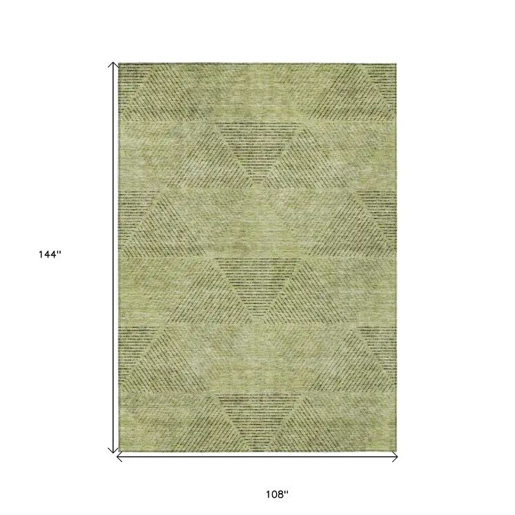 9' X 12' Artichoke Green And Fern Green Geometric Washable Indoor Outdoor Area Rug