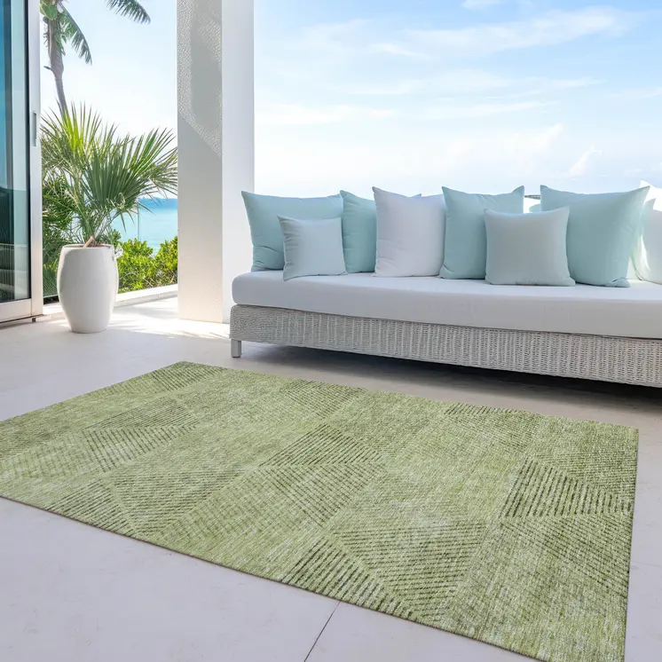 9' X 12' Artichoke Green And Fern Green Geometric Washable Indoor Outdoor Area Rug
