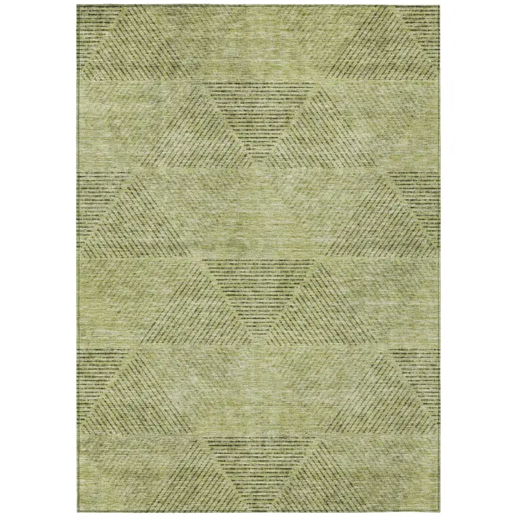 9' X 12' Artichoke Green And Fern Green Geometric Washable Indoor Outdoor Area Rug