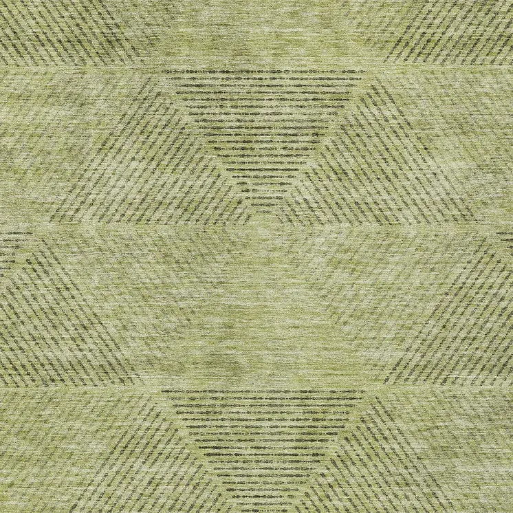 9' X 12' Artichoke Green And Fern Green Geometric Washable Indoor Outdoor Area Rug