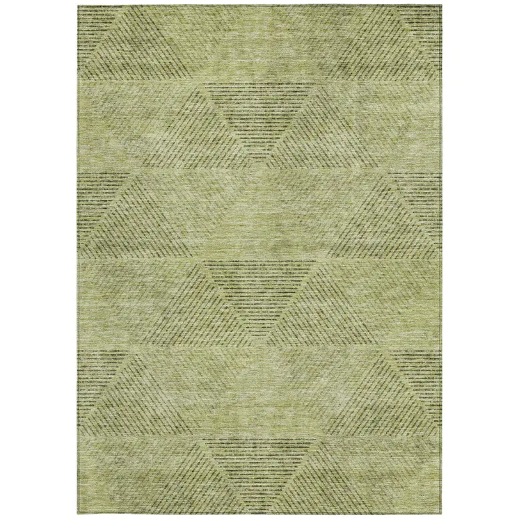 10' X 14' Artichoke Green And Fern Green Geometric Washable Indoor Outdoor Area Rug
