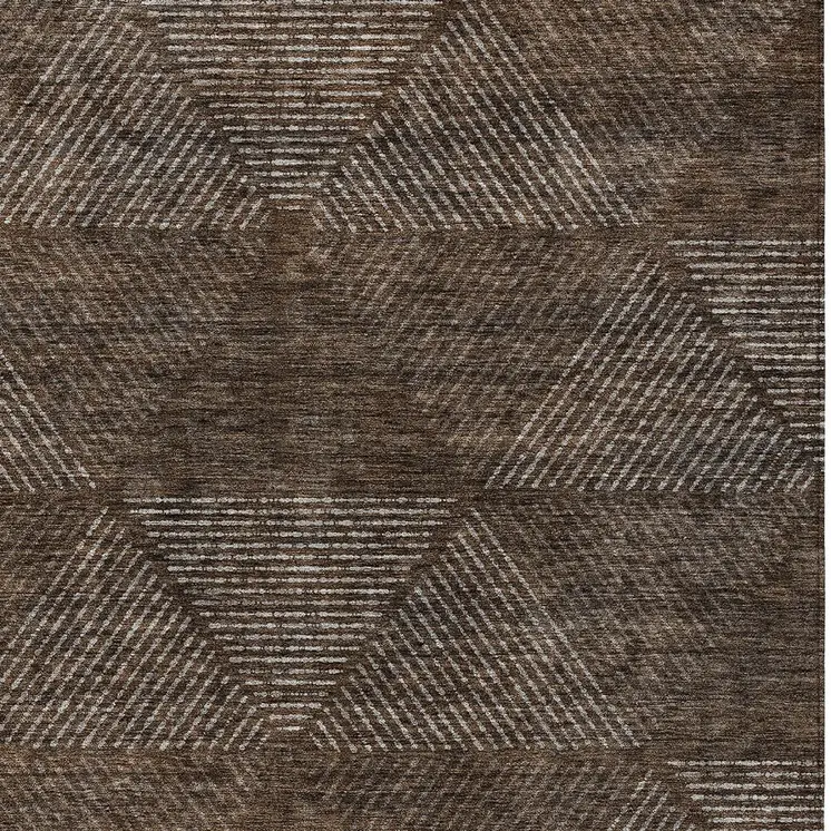 3' X 5' Brown And Taupe Geometric Washable Indoor Outdoor Area Rug