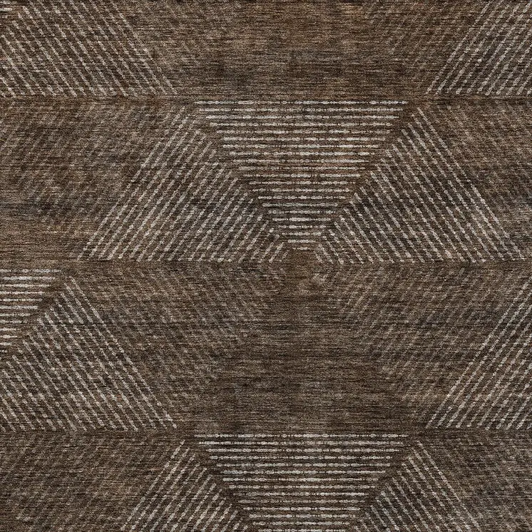 5' X 8' Brown And Taupe Geometric Washable Indoor Outdoor Area Rug