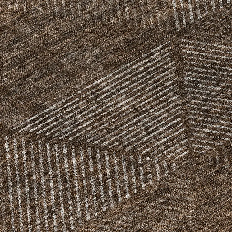 8' Brown And Taupe Round Geometric Washable Indoor Outdoor Area Rug