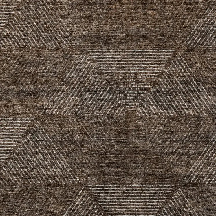 8' X 10' Brown And Taupe Geometric Washable Indoor Outdoor Area Rug