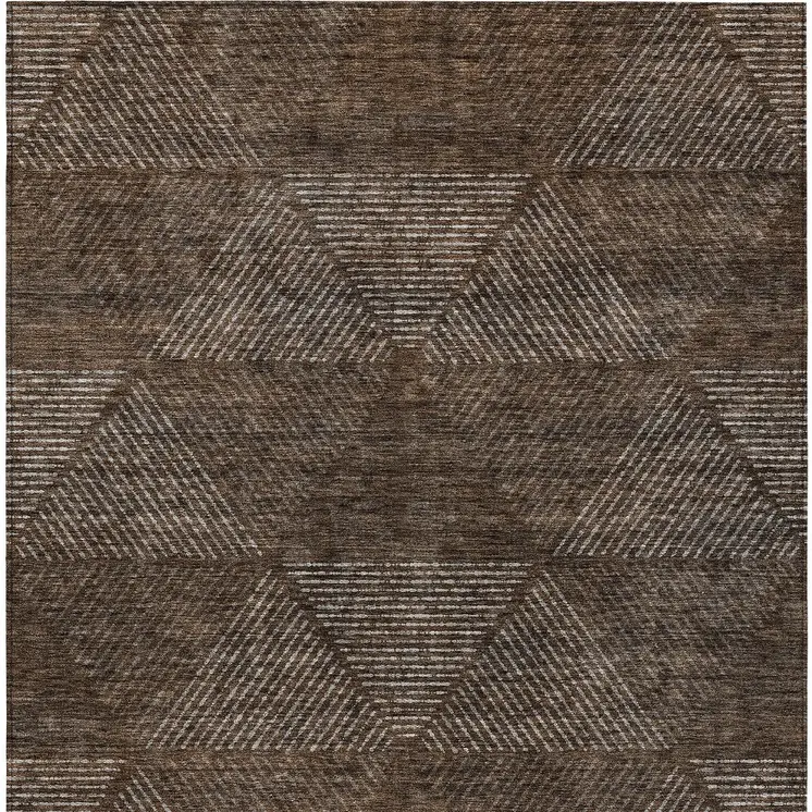 9' X 12' Brown And Taupe Geometric Washable Indoor Outdoor Area Rug