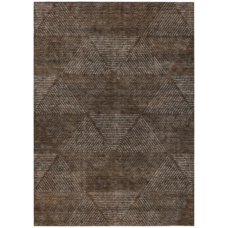 9' X 12' Brown And Taupe Geometric Washable Indoor Outdoor Area Rug