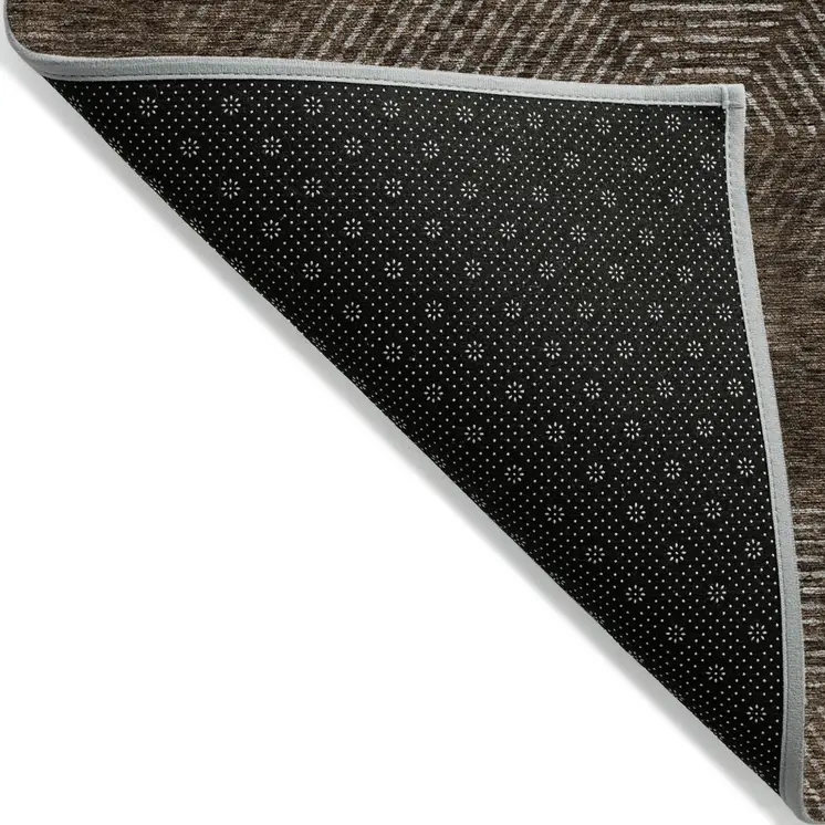 9' X 12' Brown And Taupe Geometric Washable Indoor Outdoor Area Rug